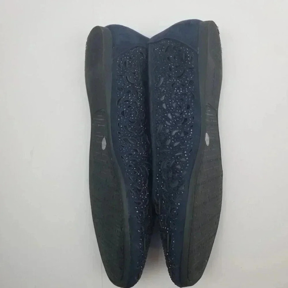 Women's Suede Laser-cut Navy Blue Flats Rhinestones Ballet Flat Shoes Sz 8M - Picture 6 of 8